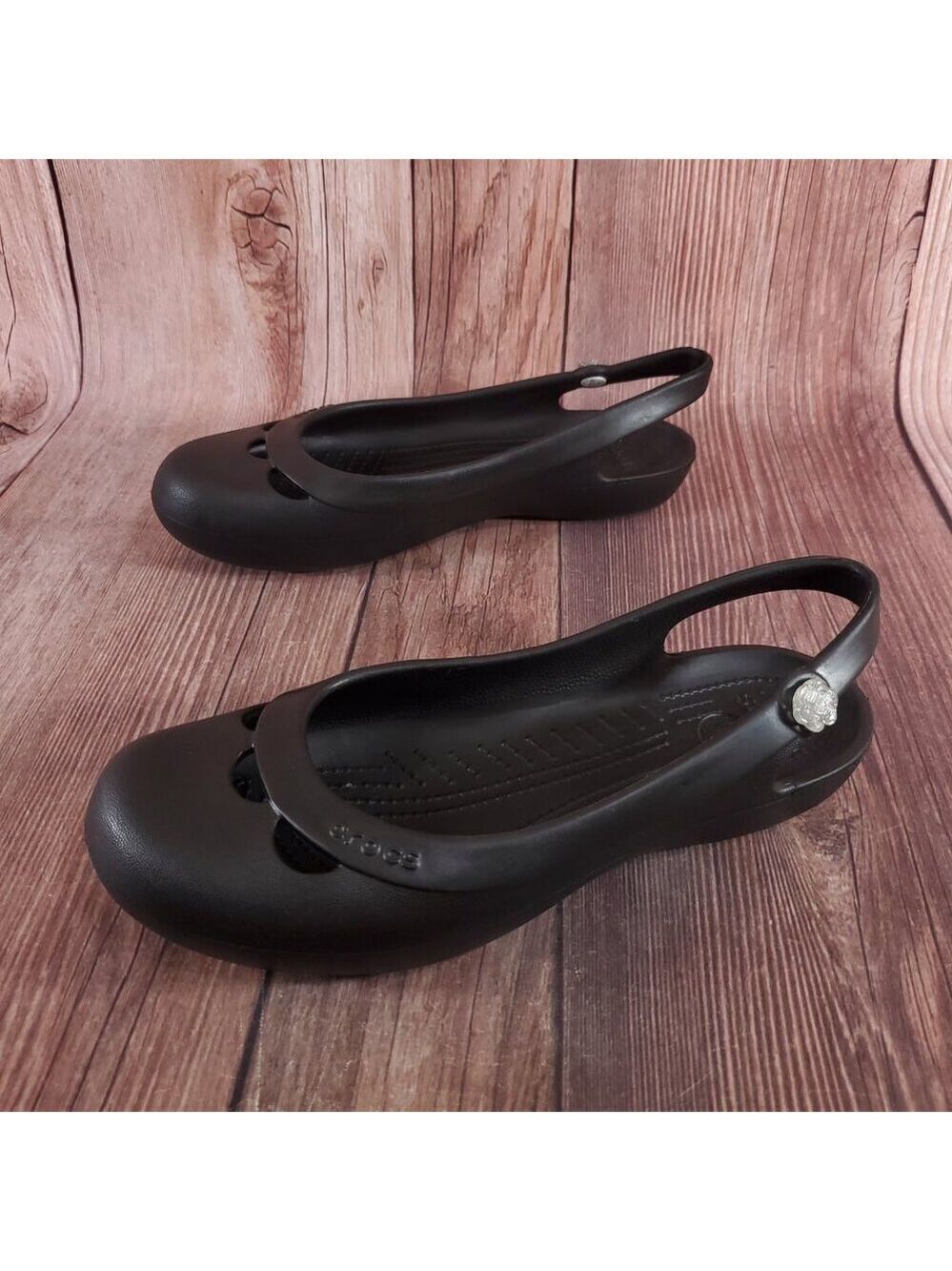 Crocs Jayna Womens Size 10 Jewel Flower Black Slingback Slip On Ballet Flats